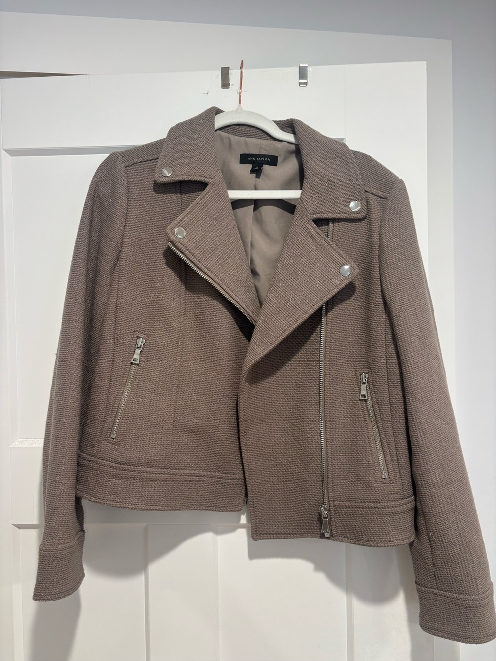 Ann Taylor Taupe Knit Moto-Style Jacket